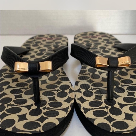 Coach Womens Amel Monogram Thong Flip Flop Rubber Bow size 7/8 NWT - Picture 3 of 6